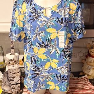 o Womens Coral Bay Floral Short Sleeve Stretch Top PXL.  NWT
